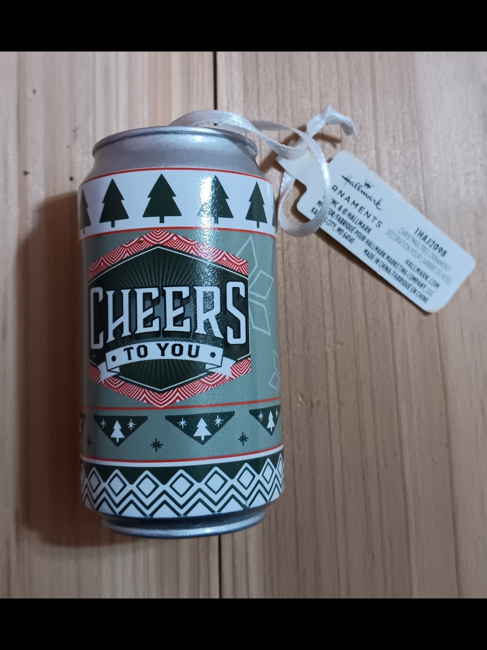 Hallmark Green and Red 'Cheers To You' Holiday Can Ornament